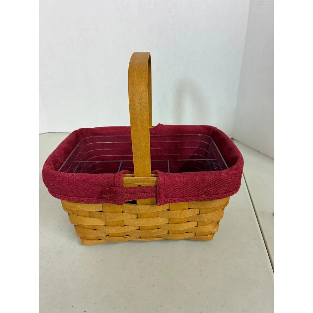 Longaberger 2009 Handmade‎ Basket with Burgundy Liner and Divided Protector USA